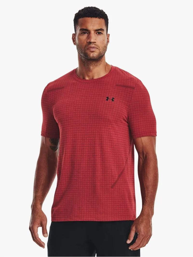 Mens Under Armour Red Seamless Grid Short Sleeve Tee