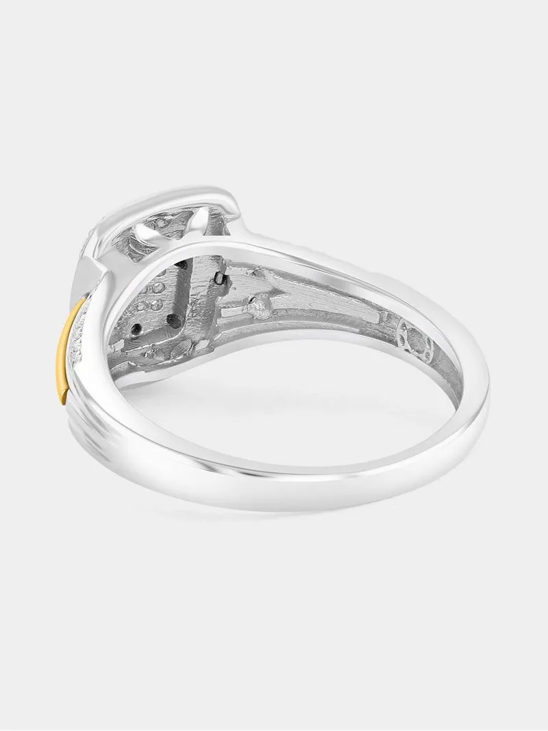Yellow Gold & Sterling Silver Diamond & Created Sapphire Rectangle Halo Ring