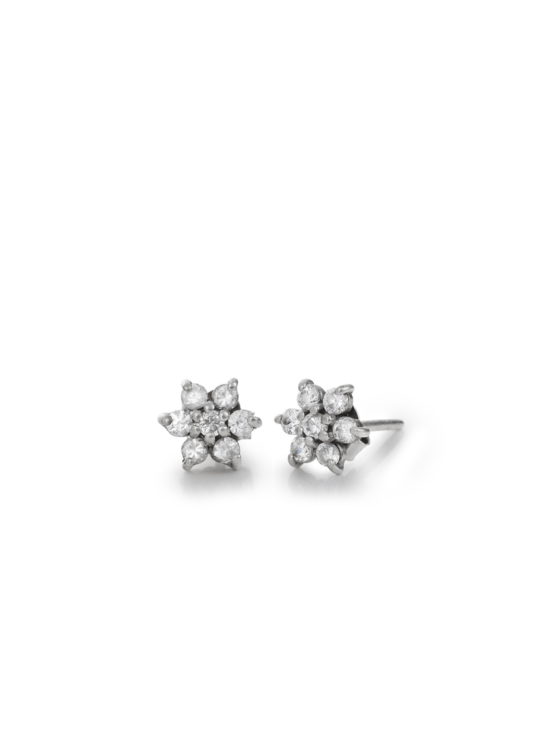 Miss Swiss Sterling Silver Cubic Zirconia Flower Petite Stud Earrings