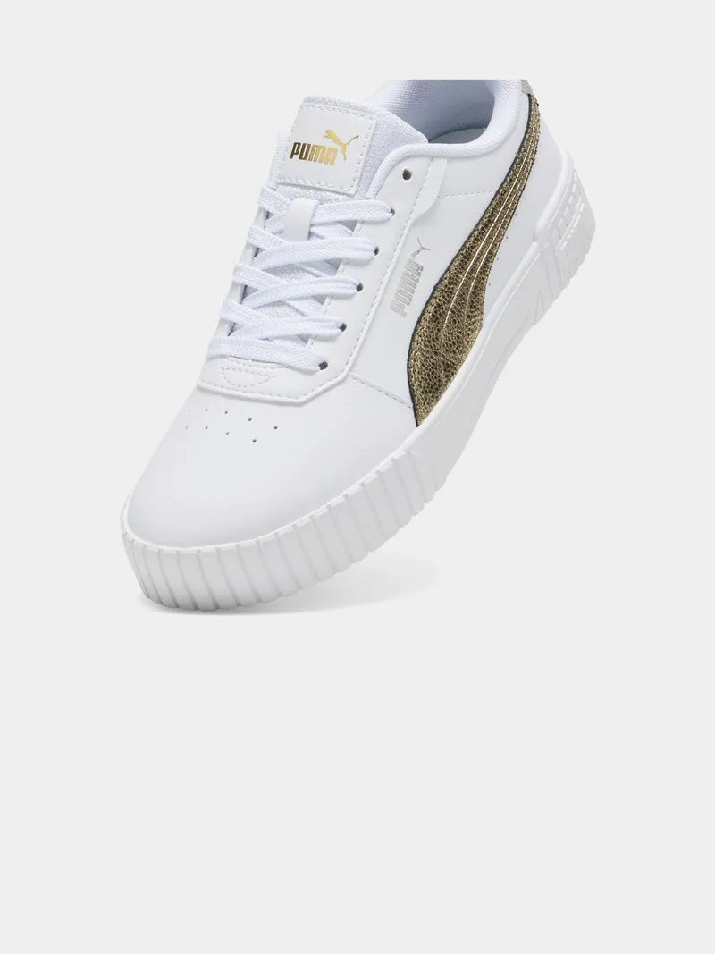 Womens Puma Carina 2.0 Metallic Shine White/Gold Sneakers