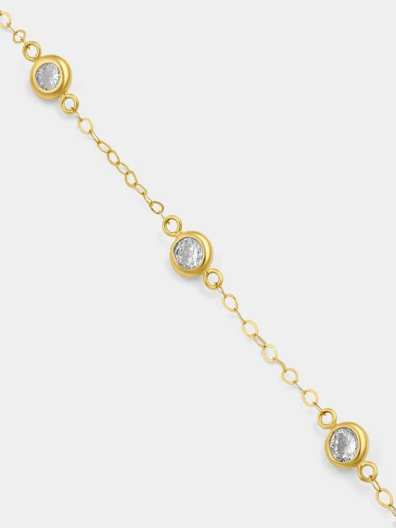 Yellow Gold & Sterling Silver Cubic Zirconia Station Bracelet