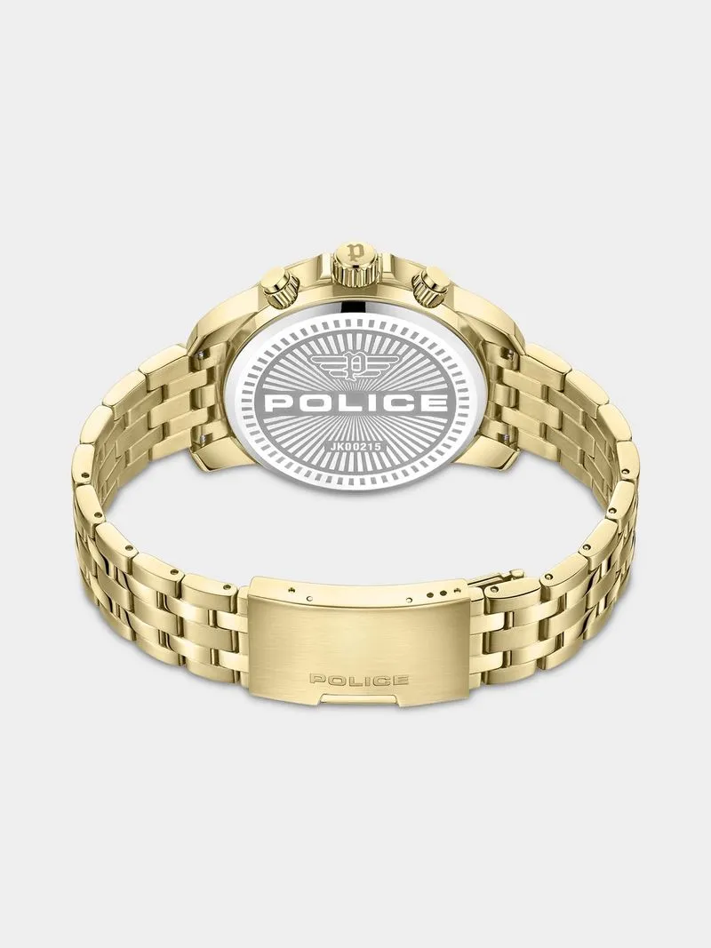 Police Mensor Gold Plated Stainless Steel Black Dial Chronographic Bracelet Watch