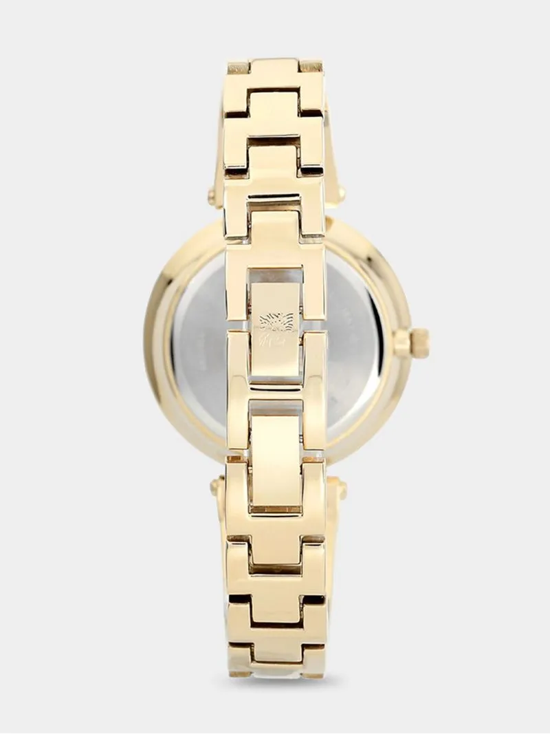 Anne Klein Genuine Diamond Accented Black & Gold Tone Bangle Watch
