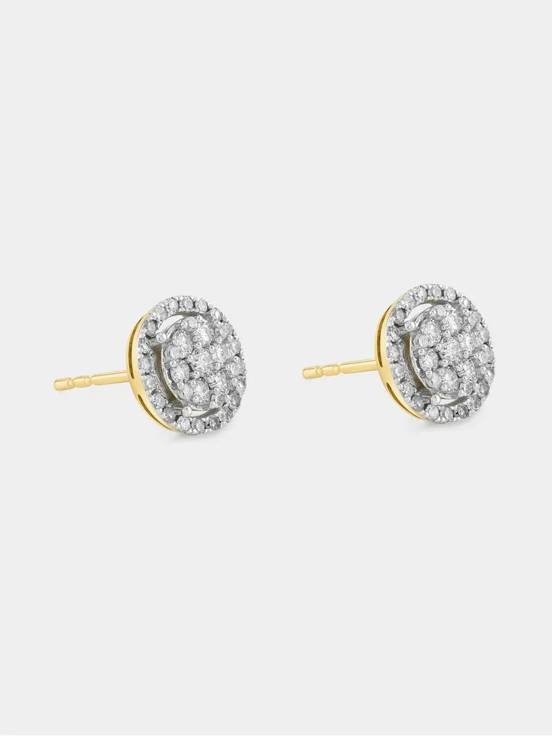 Yellow Gold 0.50ct Diamond Round Halo Stud Earrings