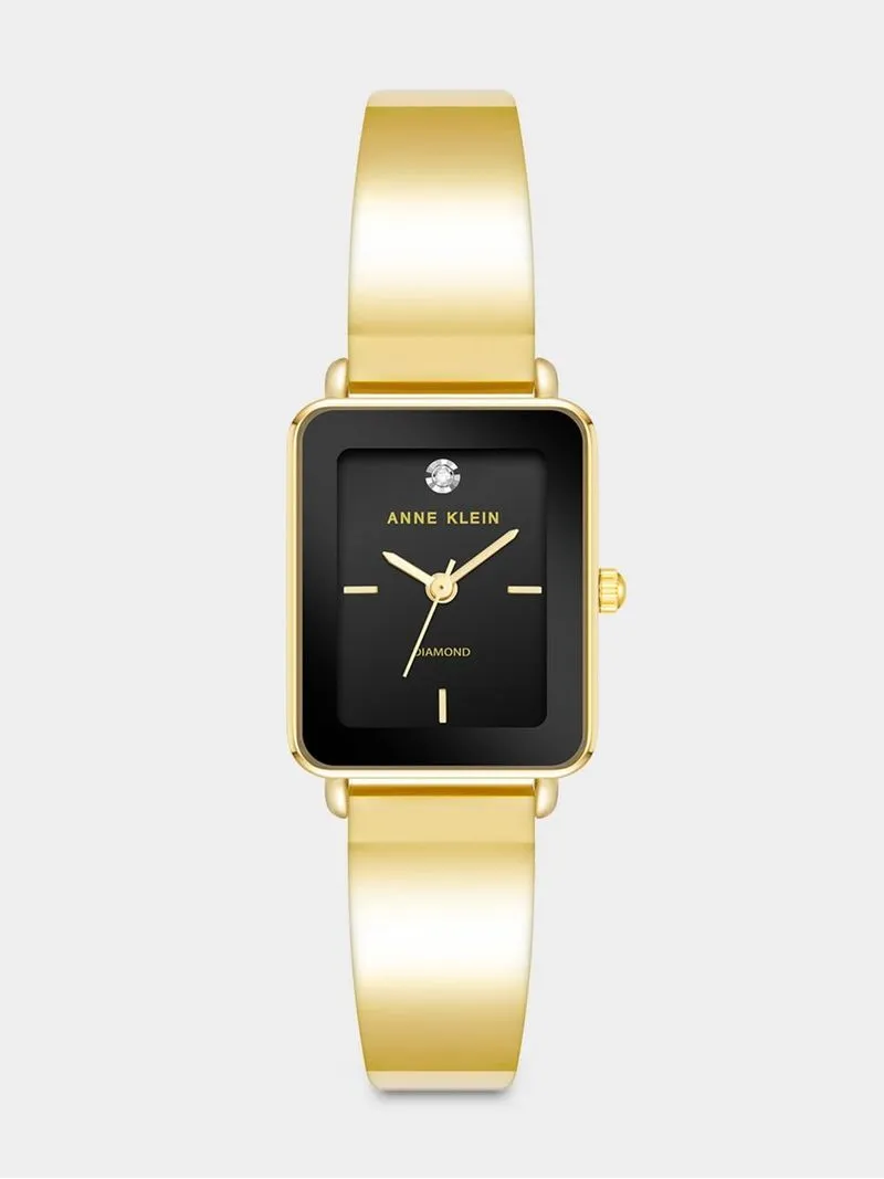 Anne Klein Gold Plated Black Dial Rectangular Bracelet Watch