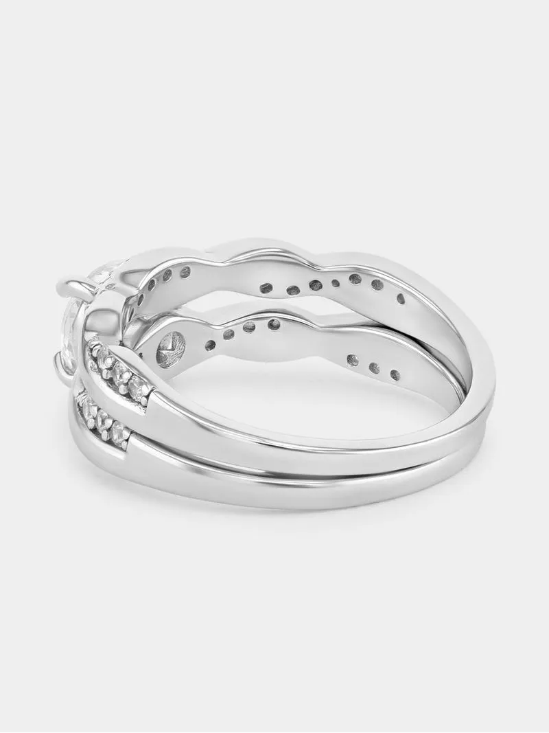 Sterling Silver Cubic Zirconia Solitaire Twisted Twinset Ring
