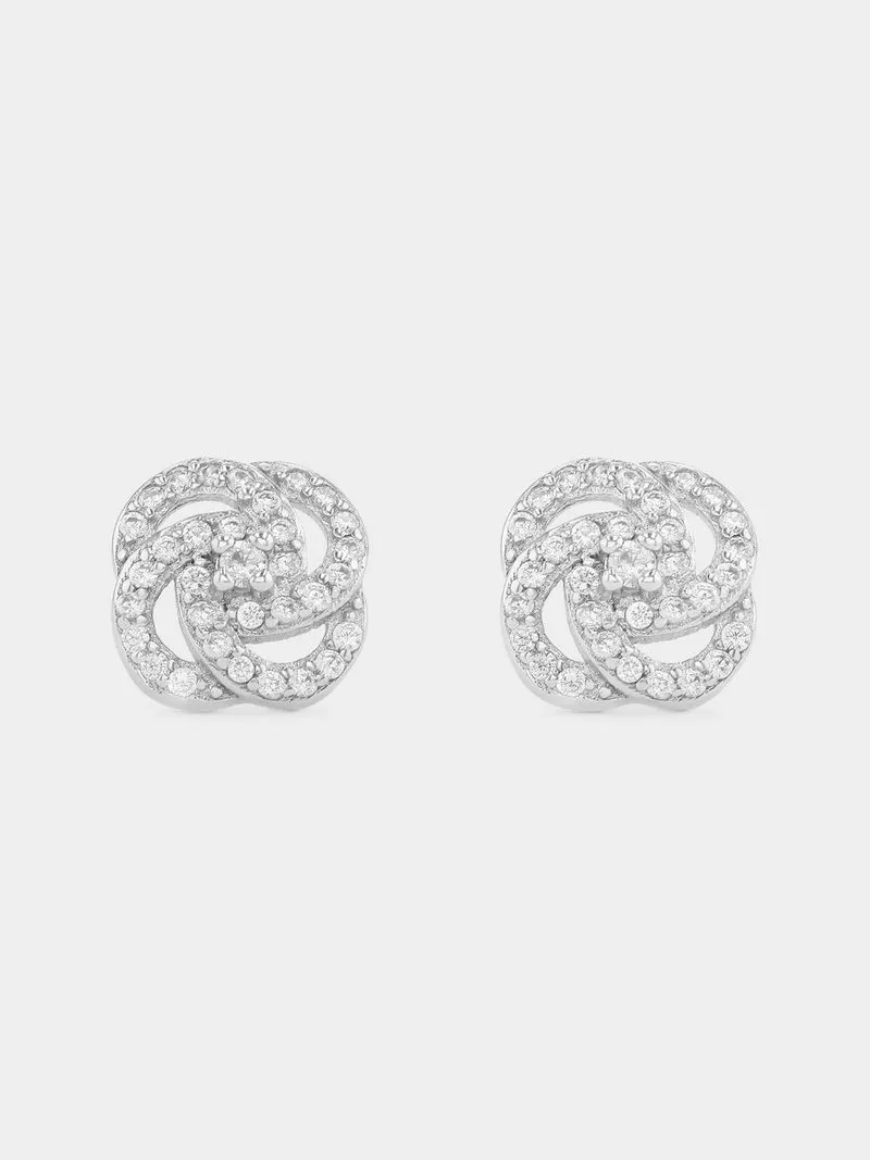 Sterling Silver Cubic Zirconia Swirl Flower Stud Earrings