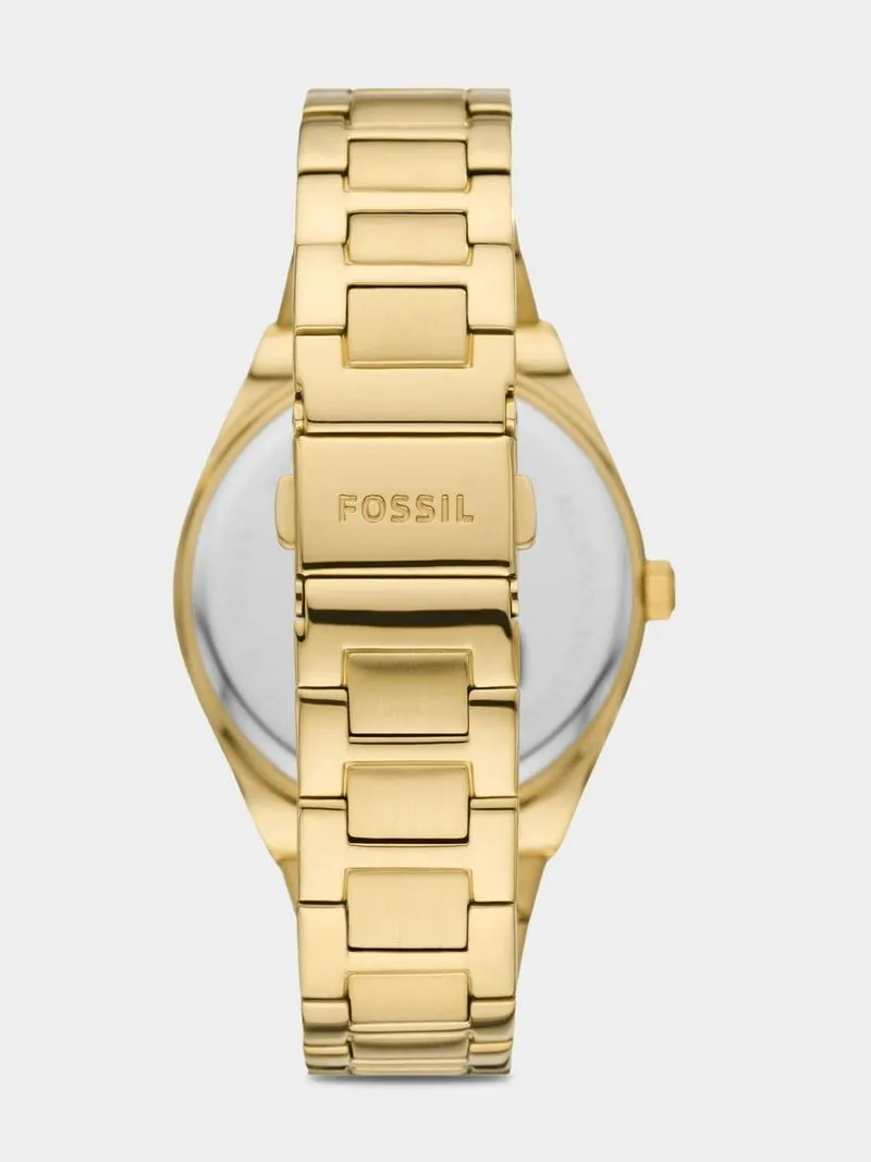 Fossil Scarlette Magenta Dial Gold Plated Bracelet Watch