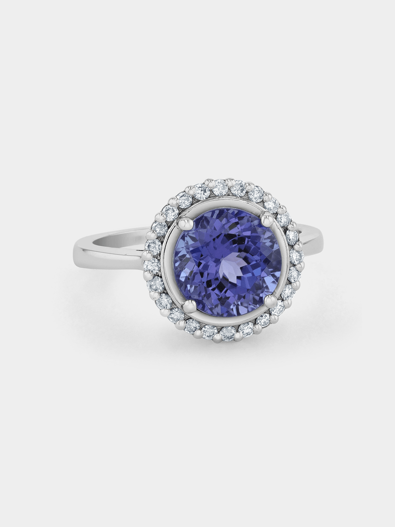 White Gold 0.30ct Diamond & Tanzanite Round Halo Ring