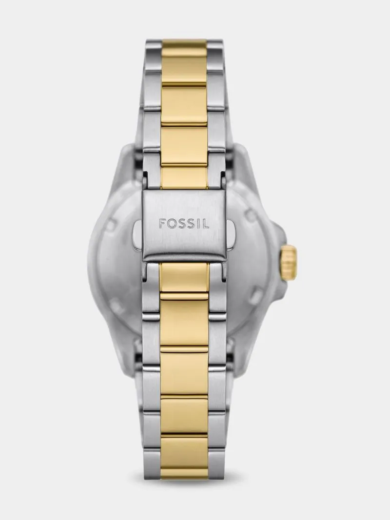 Fossil Blue Black Dial Silver & Gold Plated Stainless Steel Bracelet Watch