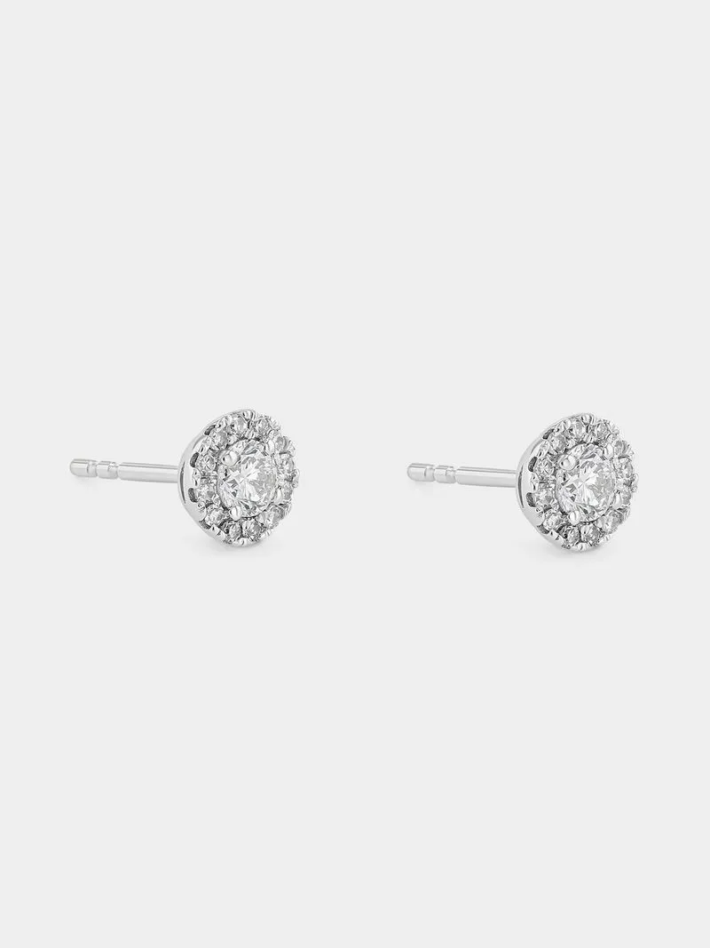 White Gold 0.5ct Lab Grown Diamond Round Halo Stud Earrings