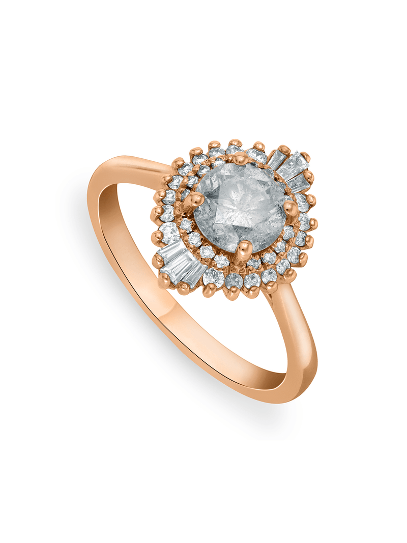 Rose Gold 1.04ct Salt & Pepper & 0.30ct Diamond Ballerina Ring