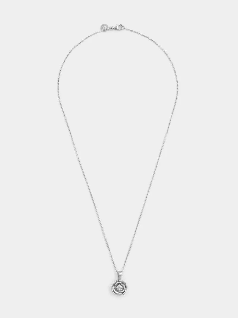 Sterling Silver Cubic Zirconia Solitaire Rose Pendant