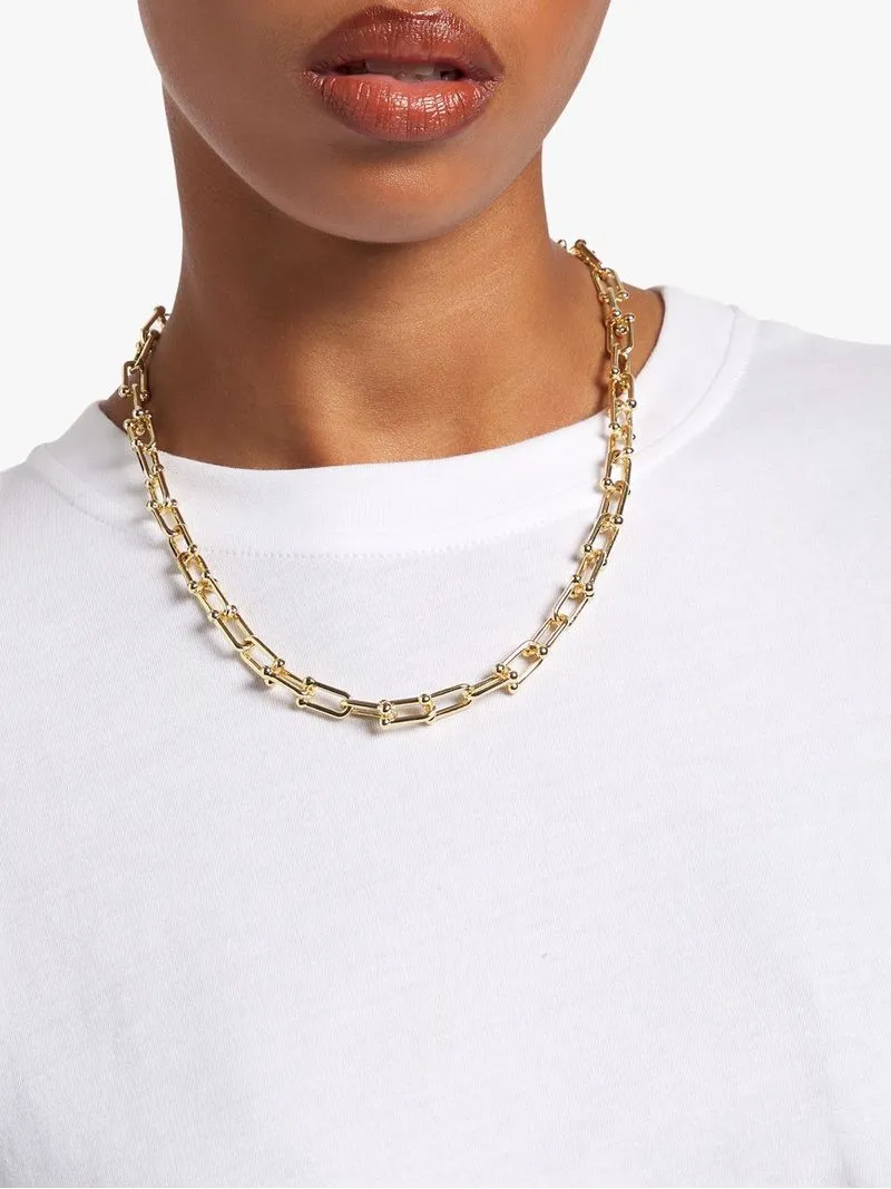 Stainless Steel 18ct Gold Plated Waterproof 7mm Horse Shoe Link Chain