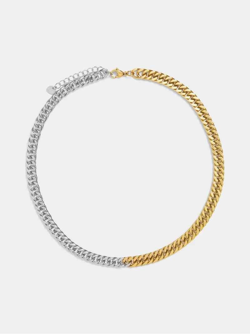 Stainless Steel 18ct Gold Plated Waterproof half silver half gold curb chain