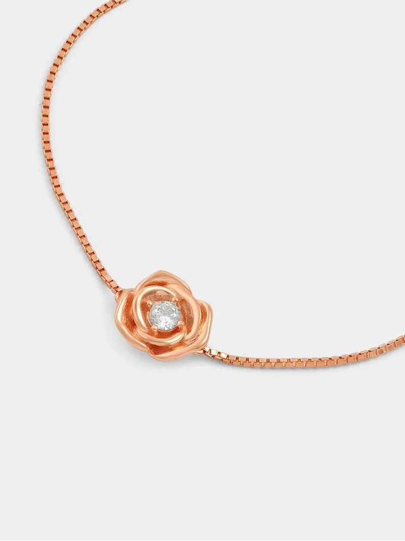 Rose Plated Sterling Silver Cubic Zirconia Rose Friendship Bracelet