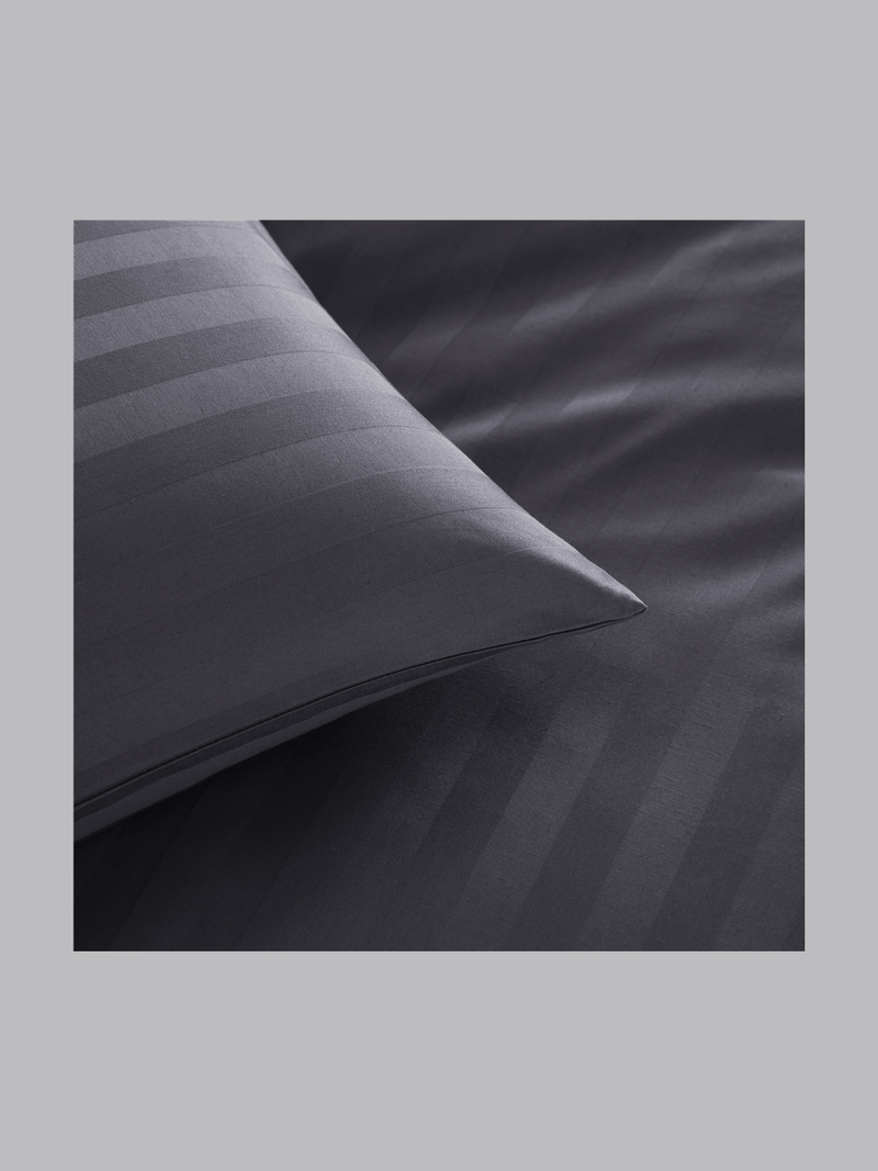 Gold Seal Certified Egyptian Cotton 300 Thread Count Wide Stripe Duvet Cover Set Charcoal