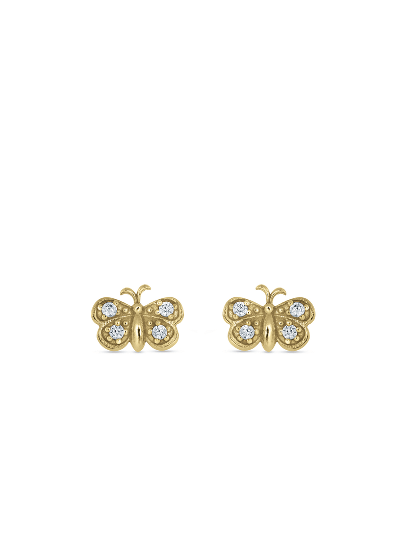 Yellow Gold & Sterling Silver Cubic Zirconia Woman's Butterfly Studs