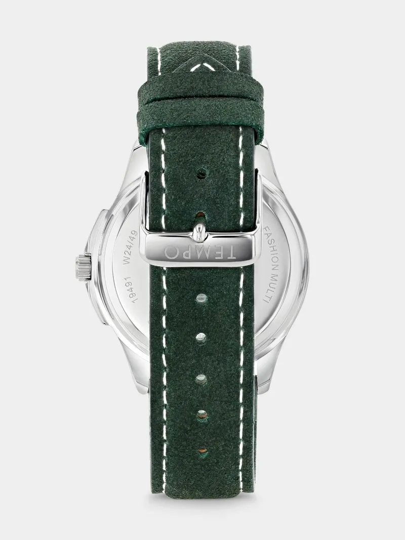 Tempo Black Plated Green Dial Green Leather Watch
