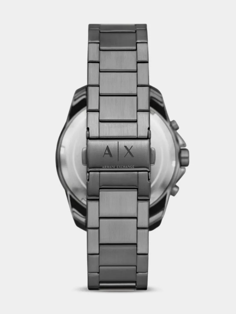Armani Exchange Black Dial Gunmetal Plated Chronograph Bracelet Watch