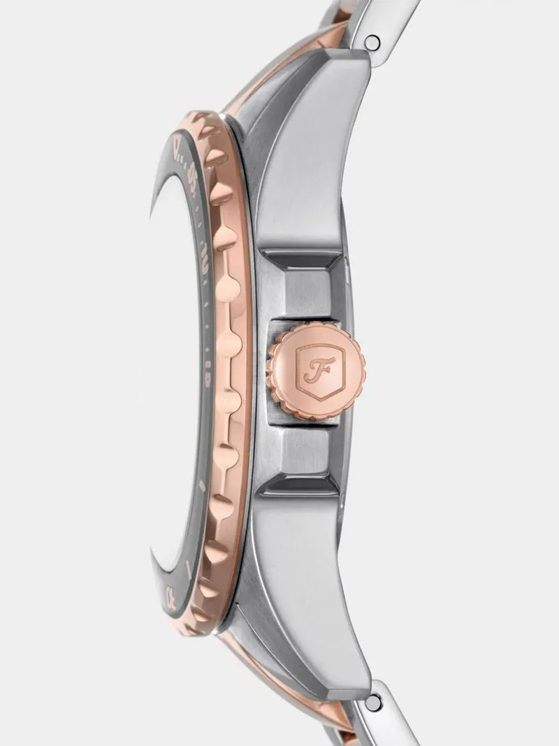 Fossil Blue Grey Dial Silver & Rose Plated Stainless Steel Bracelet Watch