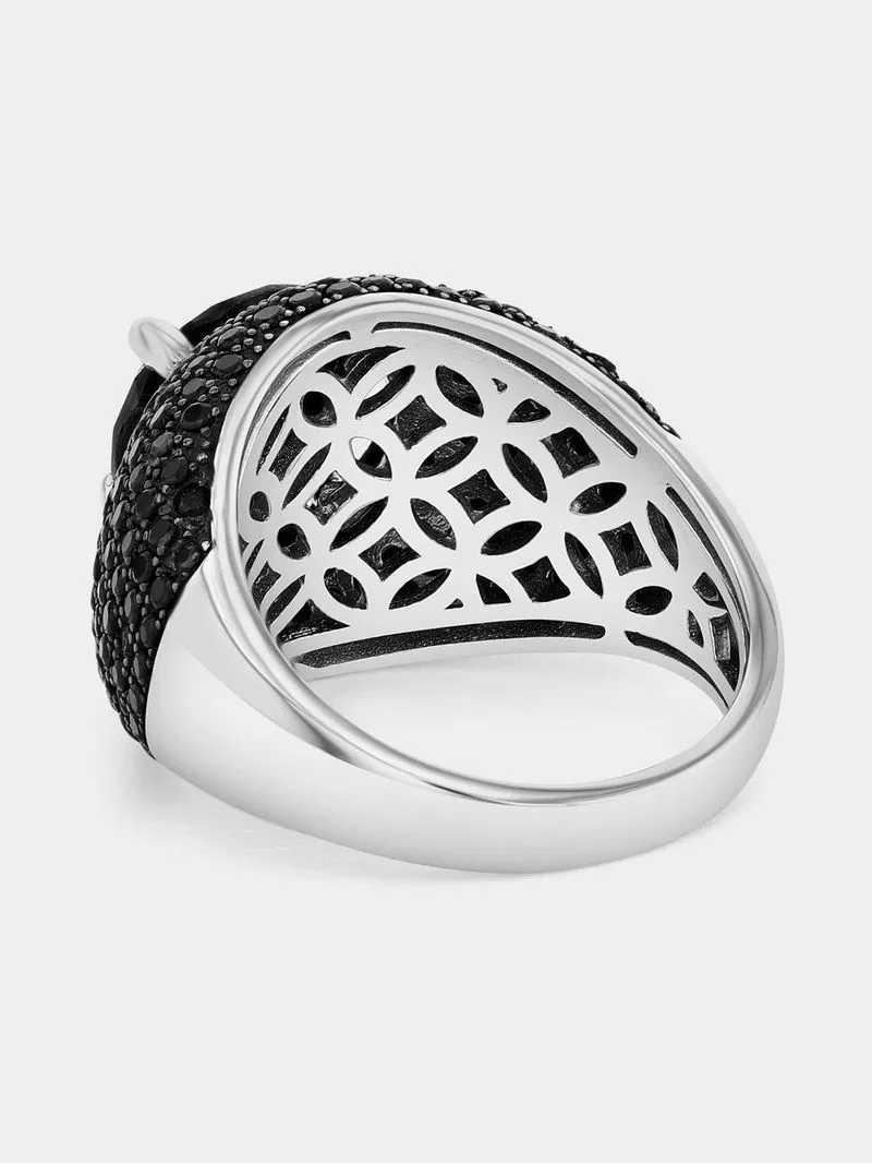 Sterling Silver Black Cubic Zirconia Round Dome Ring
