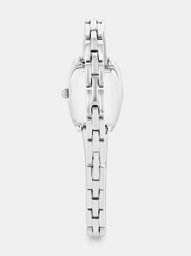 Tempo Silver Plated Silver Tonneau Dial Bangle Watch