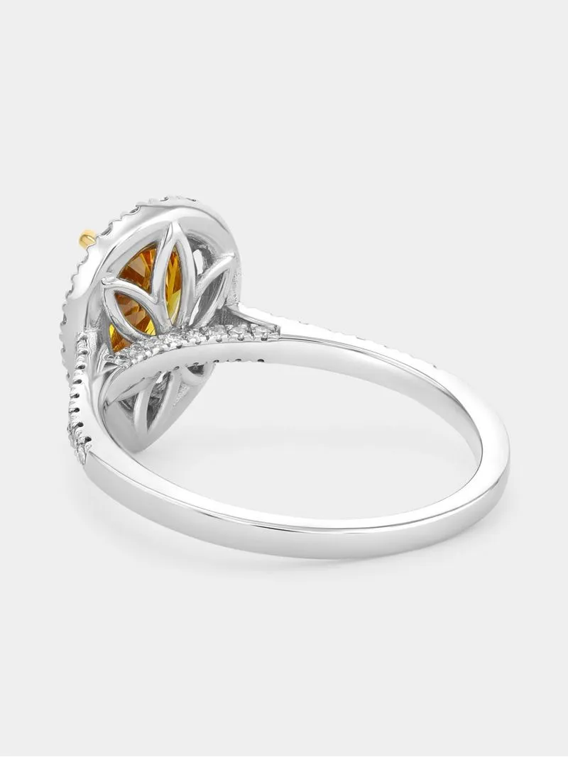 White Gold 1.55ct Yellow Lab Grown Diamond Women’s Pear Halo Ring