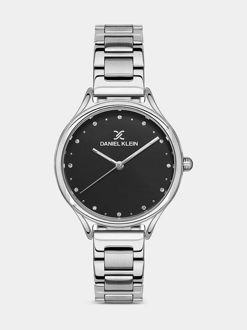 Daniel Klein Silver Plated Black Dial Stainless Steel Bracelet Watch