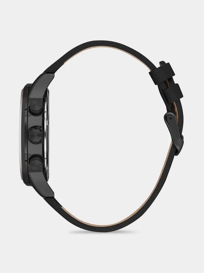 Daniel Klein Black Plated Black Leather Chronographic Watch