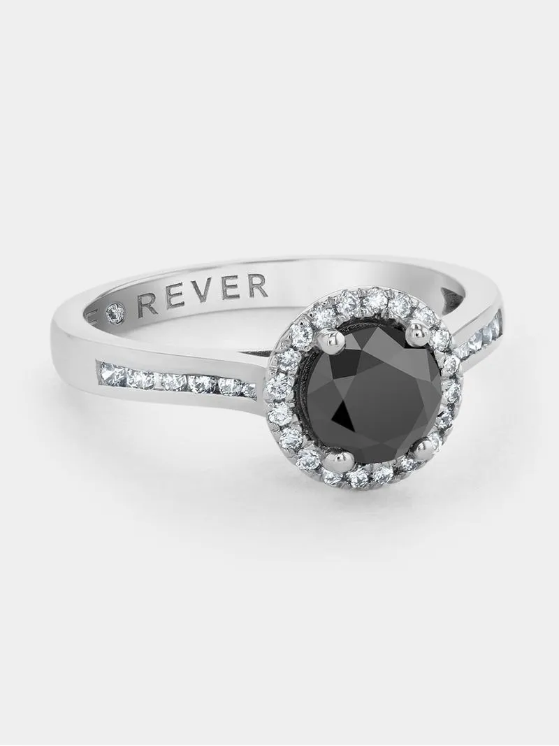 White Gold 1.29ct Black & White Diamond Halo Ring
