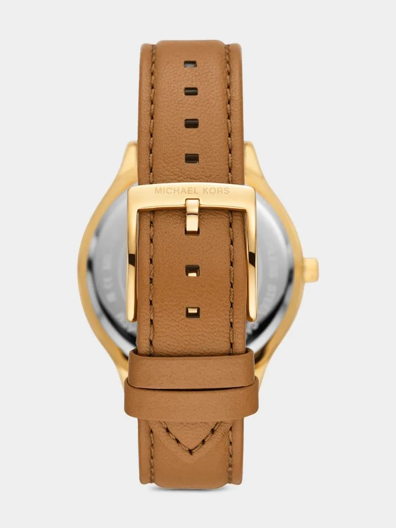 Michael Kors Slim Runway Gold Plated Brown Leather Watch