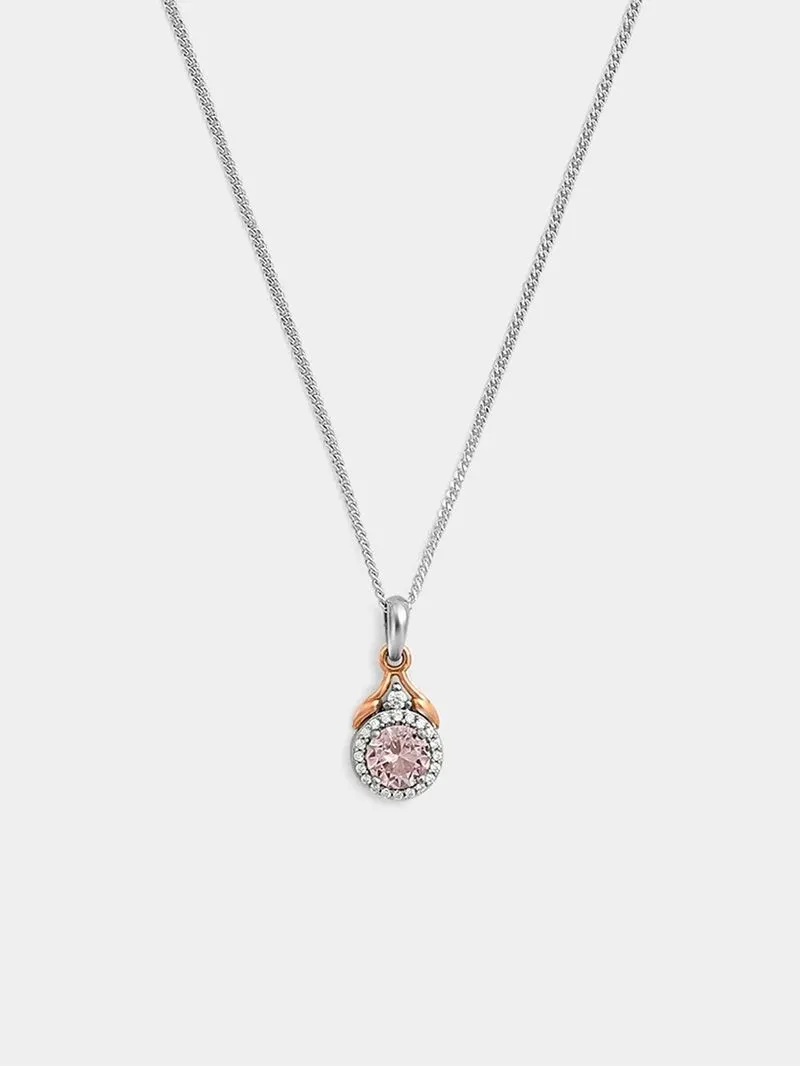 Rose Gold & Sterling Silver Pink Cubic Zirconia Wishbone Pendant on Chain