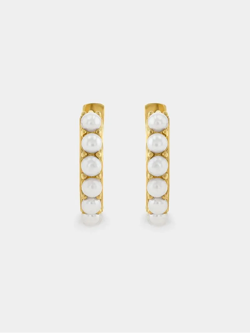 18ct Yellow Gold Plated Shell Pearl Huggie Earrings