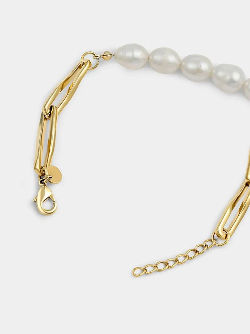 Rose Gold Plated Pearl Women’s Paperclip Link Bracelet