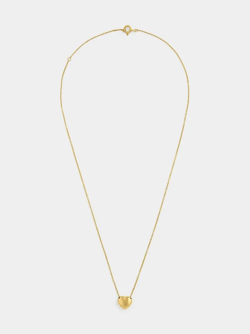 Yellow Gold & Sterling Silver Puff Heart Slider Pendant on a cable chain