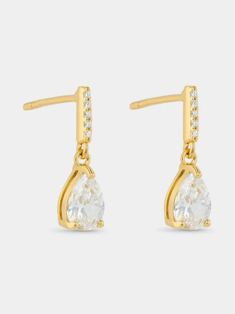 Gold Plated Sterling Silver Cubic Zirconia Pear Drop Earrings