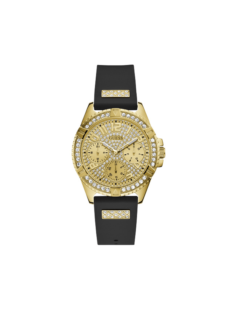 Guess Ladies Frontier Gold Tone & Black Silicone Watch