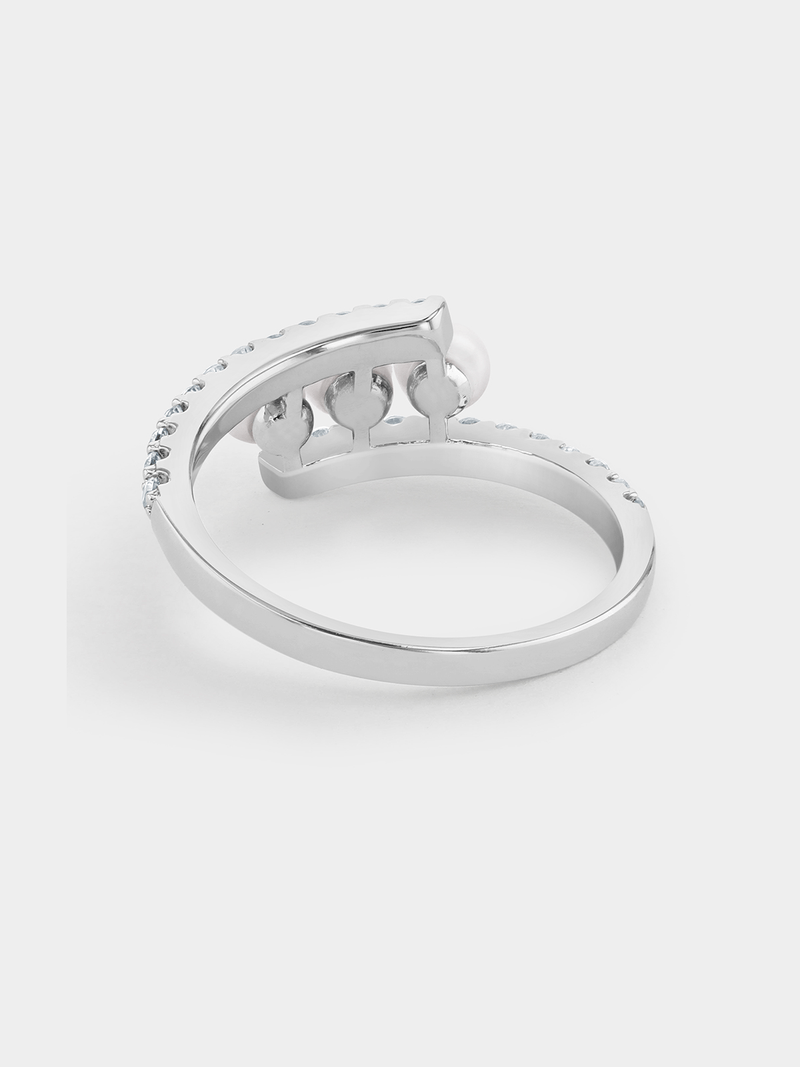 Cheté Sterling Silver Pearl Cubic Zirconia Women’s Tension Trilogy Ring