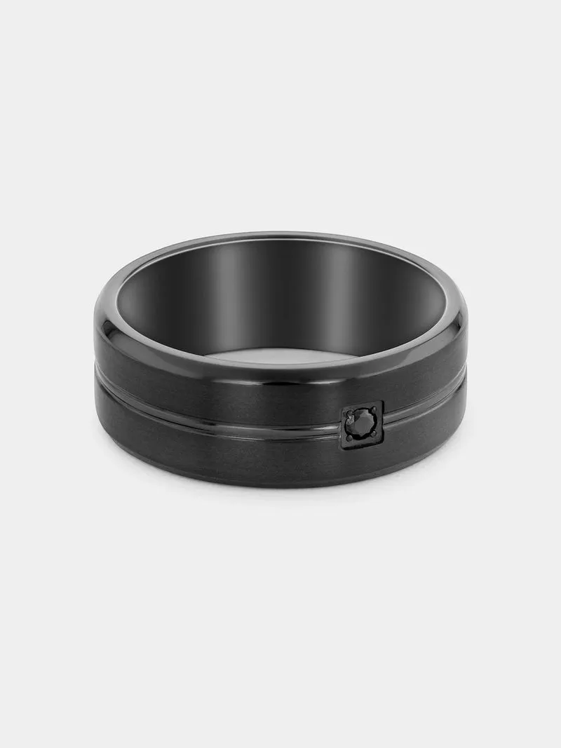 Zirconium Black Cubic Zirconia Centre Stripe Ring