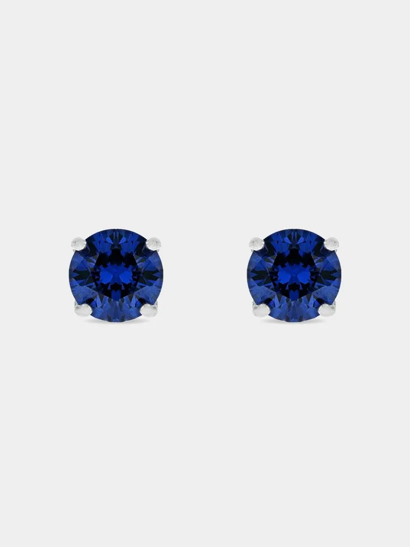 Classic Round Sterling Silver & Purple Cubic Zirconia Stud Earrings