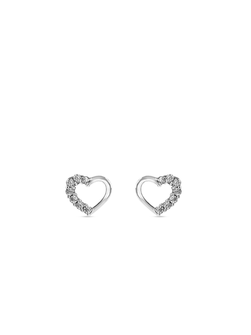 Miss Swiss Sterling Silver Cubic Zirconia Open Heart Stud Earrings