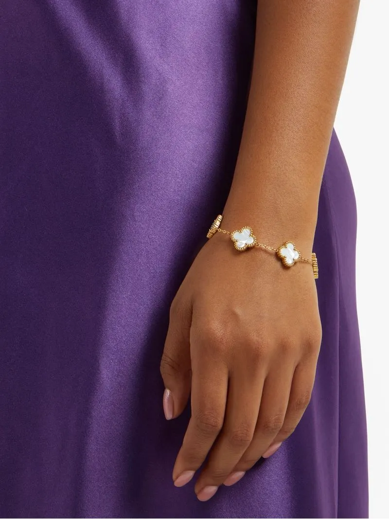 18ct Gold Plated Stainless Steel White Clover Bracelet