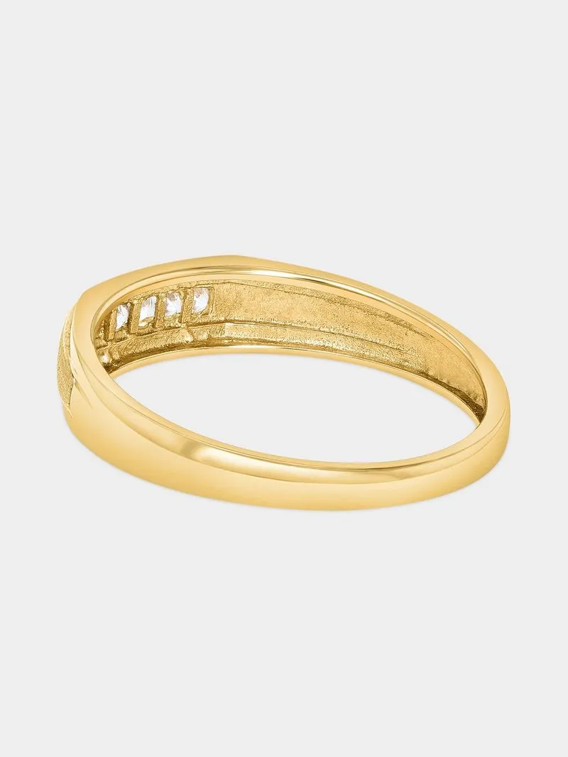 Yellow Gold Diamond Matte Centre Channel Ring