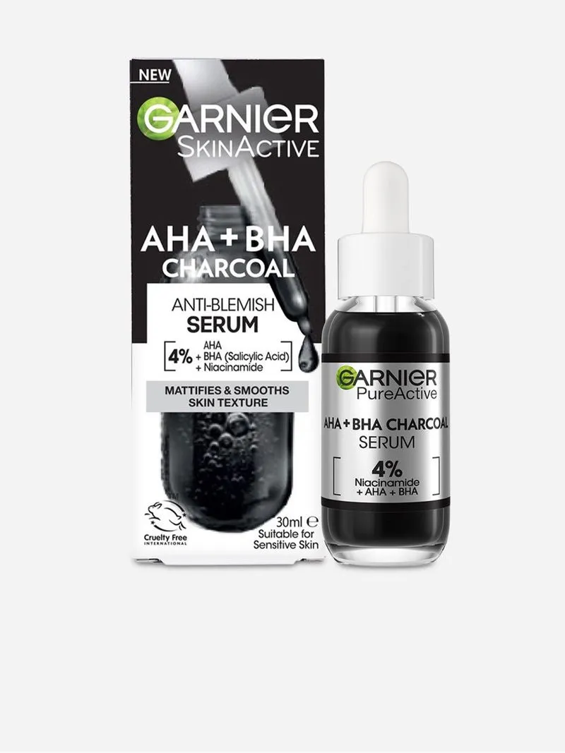 Garnier PureActive AHA + Niacinamide + BHA Charcoal Anti Blemish Serum