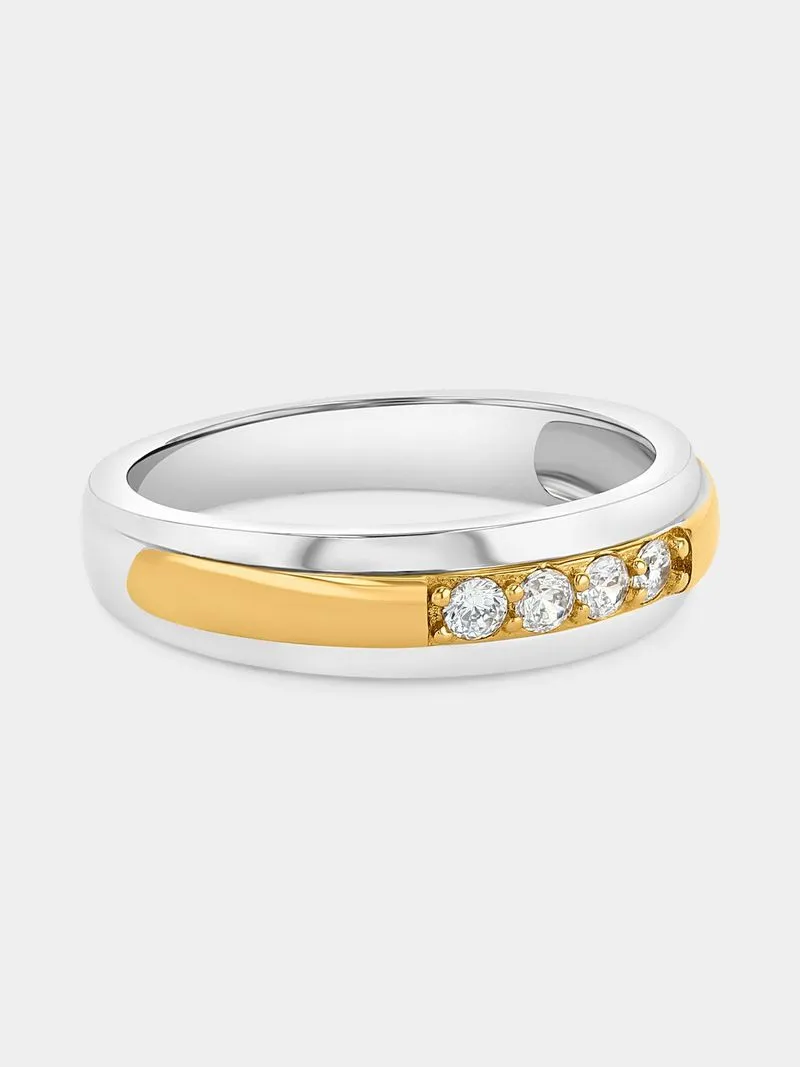 Sterling Silver Gold Plated Cubic Zirconia Channel Ring