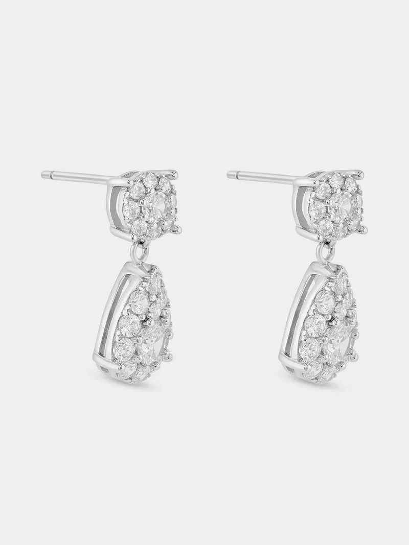 Sterling Silver Cubic Zirconia Multi-Stone Pear Drop Earrings