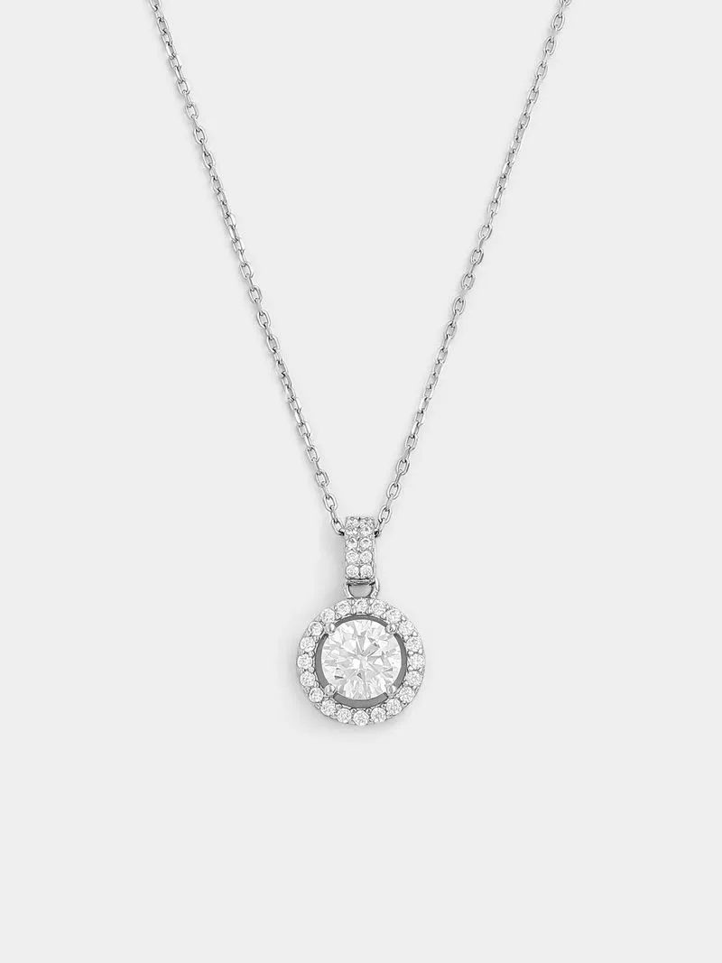 Sterling Silver Cubic Zirconia Round Halo Pendant