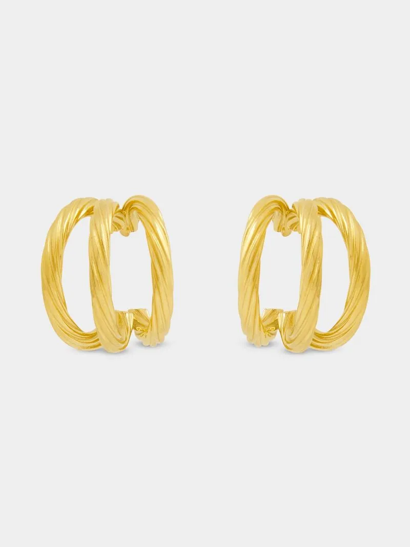 Stainless Steel 18ct Gold Plated Waterproof Twisted Tri- Hoops