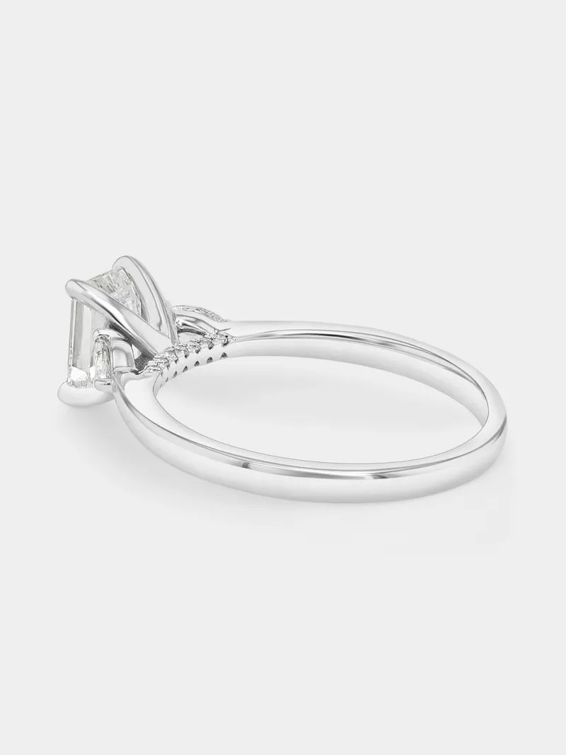 White Gold 1.29ct Lab Grown Diamond Emerald Trilogy Ring